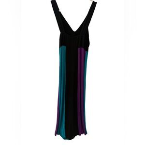 Vintage/Y2K Diva Black Maxi Dress with Teal and Purple Panels